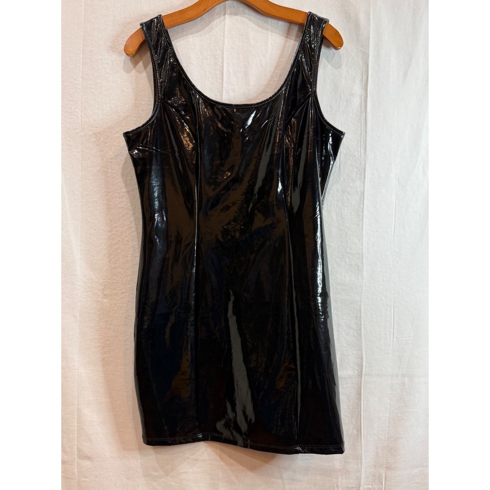 HDE Black Faux Leather Goth punk Grunge Mini Dress Sleeveless Scoop Neck Large - Picture 2 of 9